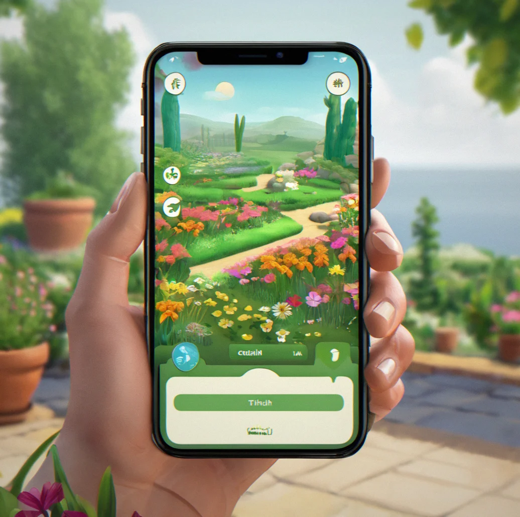 A mobile phone held in hand showing the Softgarden interface with minimal UI clutter