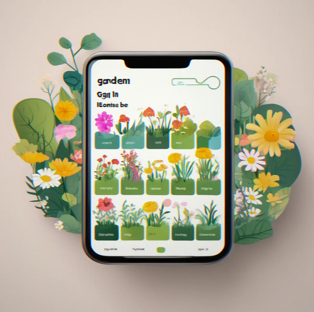 A mobile device screen showing the Softgarden interface with minimal UI elements and a peaceful garden scene filling most of the display